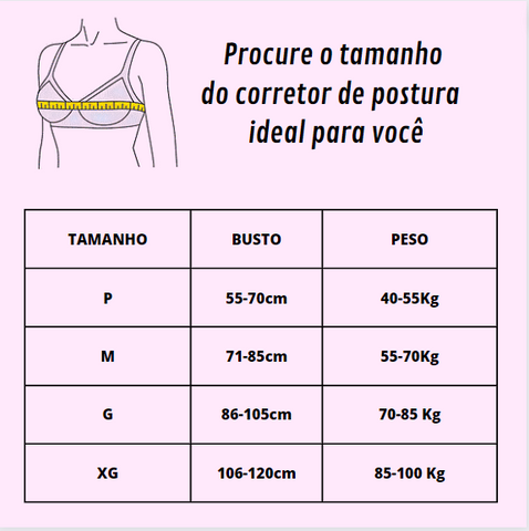 Colete Para Correção Postural 5 Tabelas de medidas do Corretor