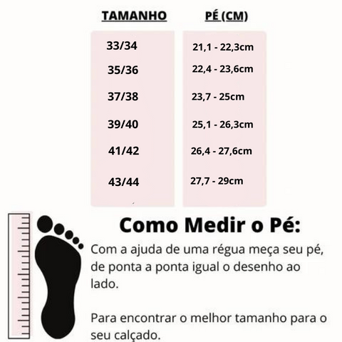 tabela de medidas do chinelo