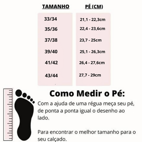 Chinelo Feminino Confortável Marine 2 tabela de medidas do chinelo