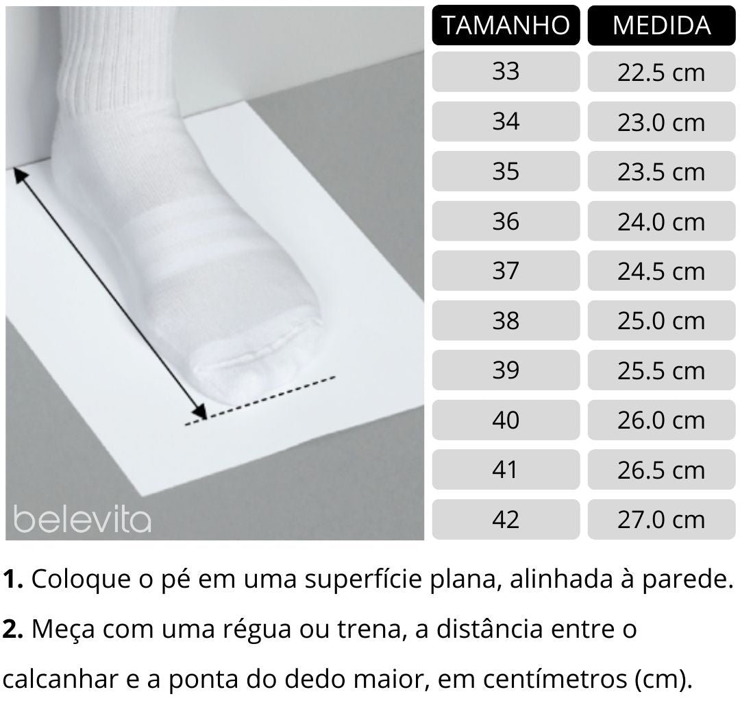 Tabela de medidas da Sandália Ortopédica Feminina - Confort Premium