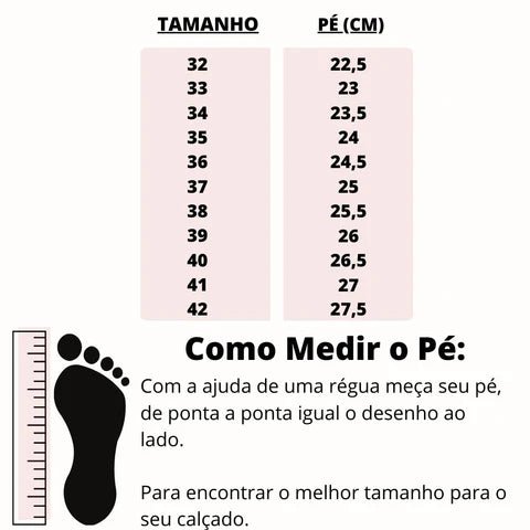 Rasteirinha Feminina Confortável Luna 2 Tabela de medidas