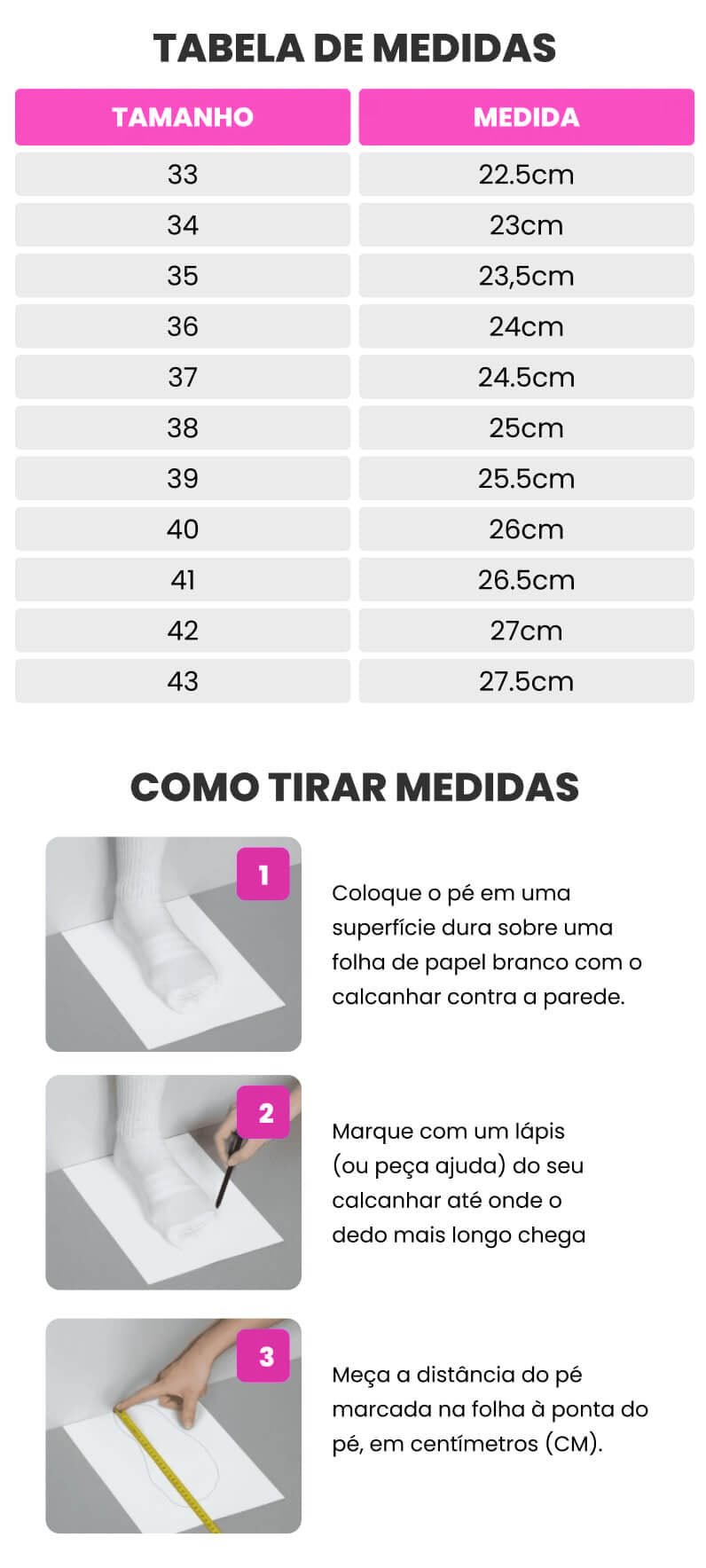 Tabela de medidas