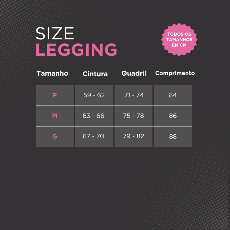 Tabela de medidas de legging